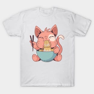 Kawaii Cat Eating Ramen T-Shirt